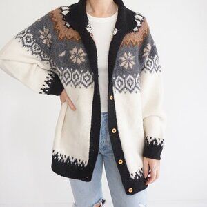 Vintage Alpaca Connections Wool Cardigan Fair Isle Cabincore Old Money L